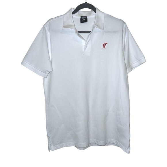 Tee Jays Mens White Luxury Stretch Red Logo Preppy Tennis Prep Polo Size M - Picture 1 of 5